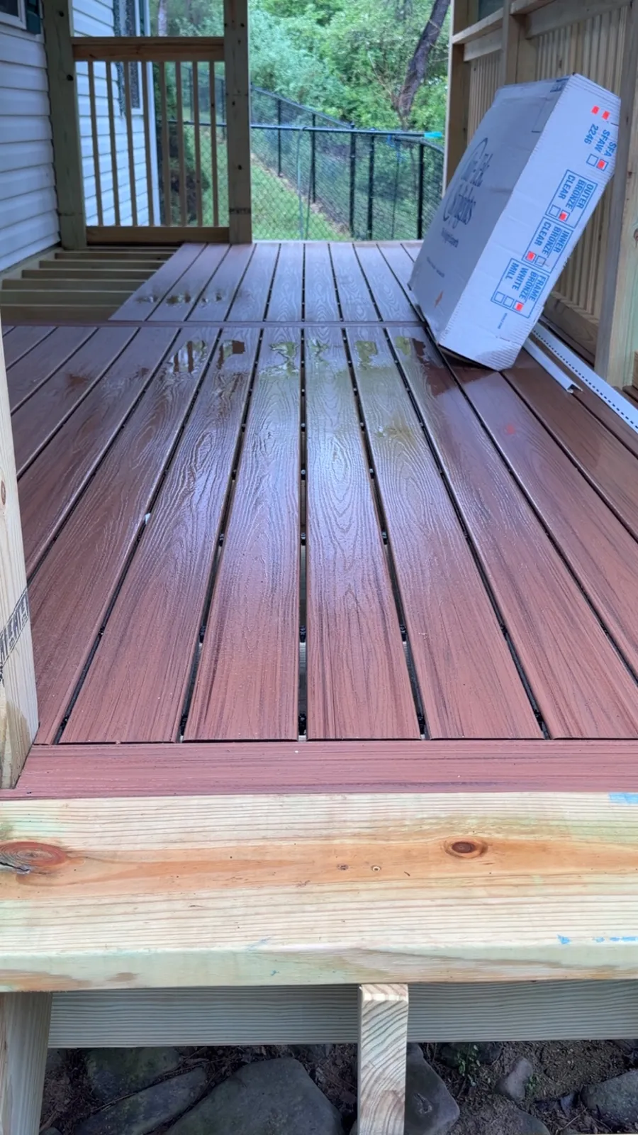Fresh composite decking with hidden-fastener spacing